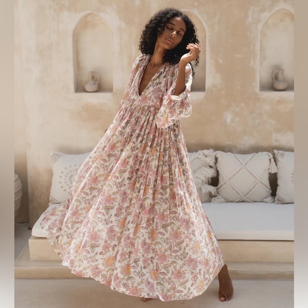 Daughters of India Maxi Dress Fuschia Bloom